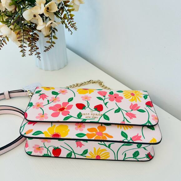 Kate Spade Purse Madison Medium Flap Convertible Crossbody Strawberry Garden - Picture 7 of 8
